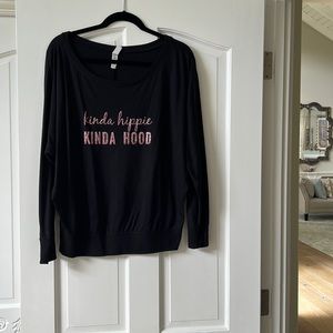 Kinda Hippie Kinda Hood Black Long Sleeve Tee